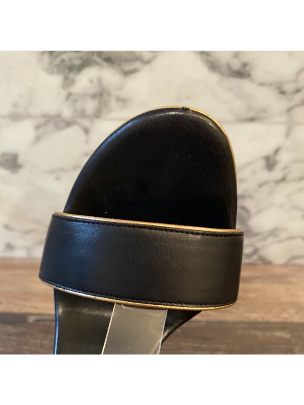 CELINE Black Calfskin Leather & Gold Trim Criss-Cross Open Toe Sandals - US 5 - Picture 12 of 12